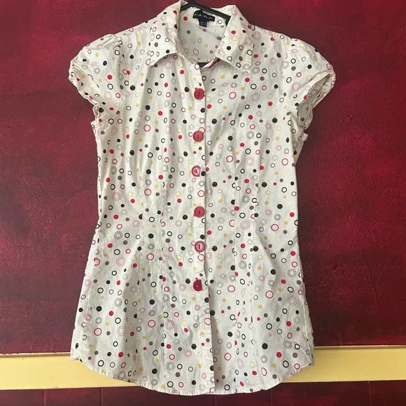 Polka Dot Button-Up Blouse - Picture 1 of 3